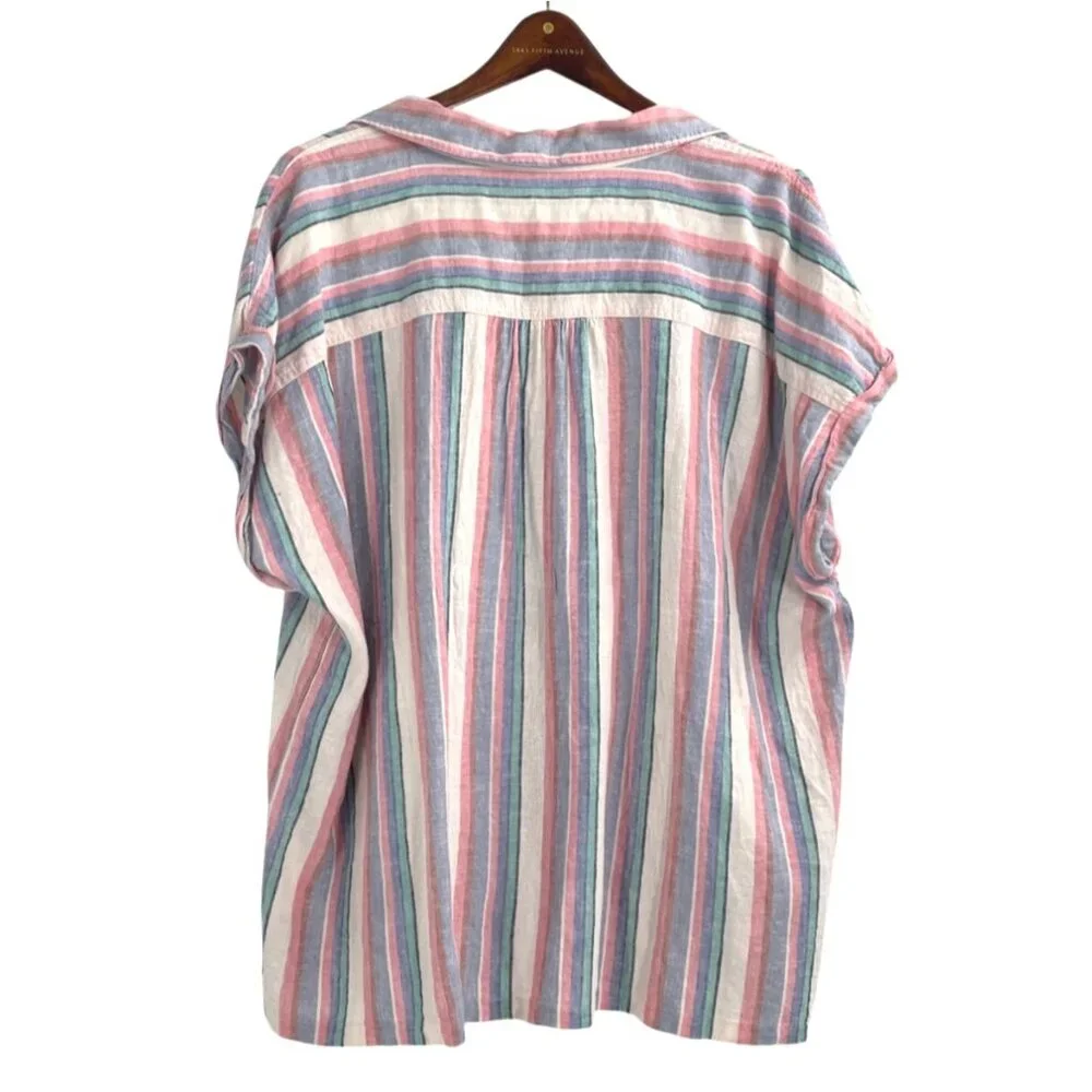 Orvis Womens XXL Linen Blend Multicolor Striped Button-Up Camp Shirt Coastal - Picture 6 of 8